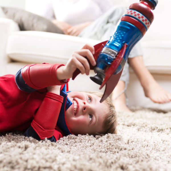 happy child on clean carpet